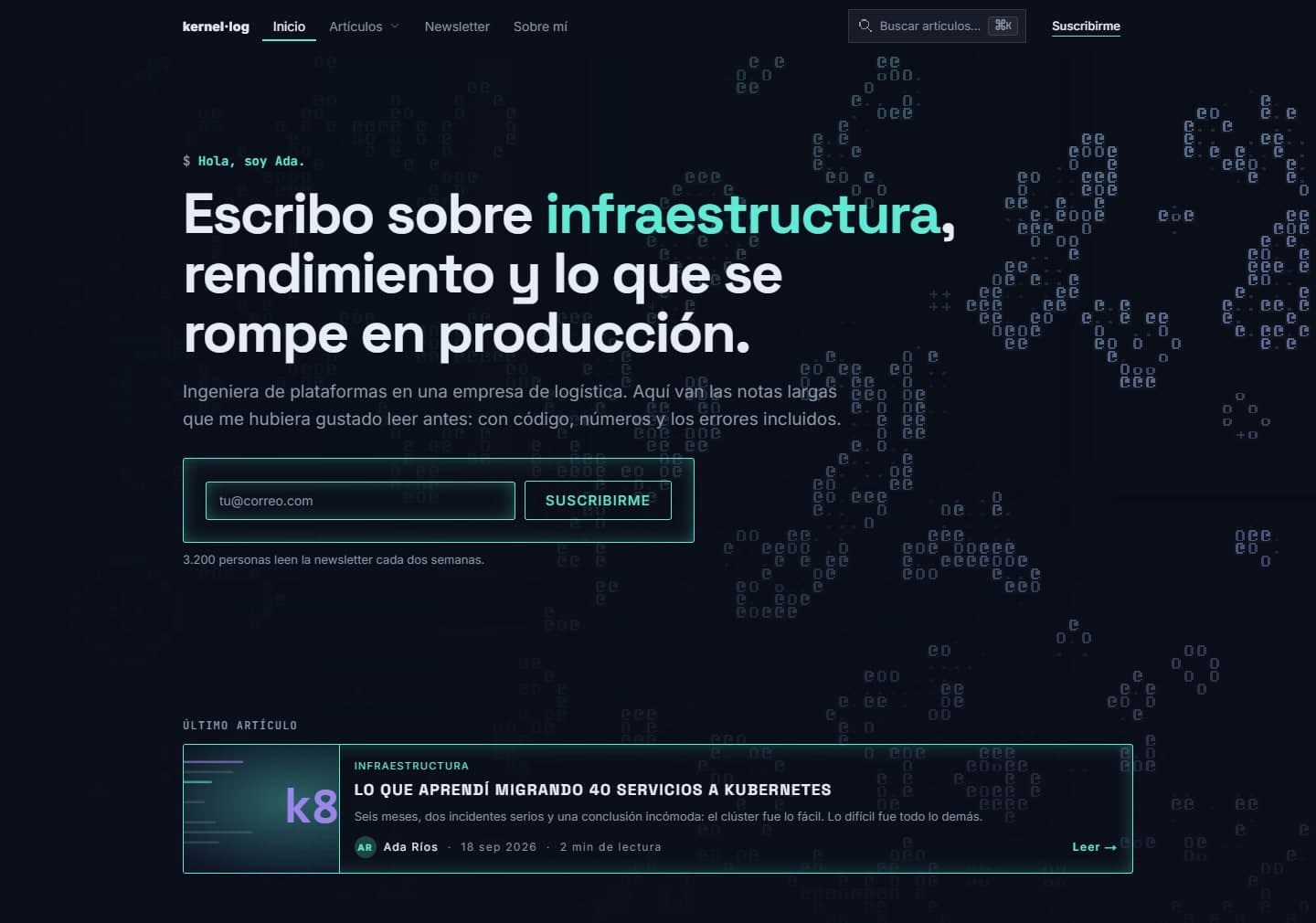 Web de referencia «Kernel Log», un blog de tecnología con newsletter, hecha con Trama.